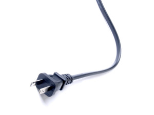 Black electrical american standard cord on white