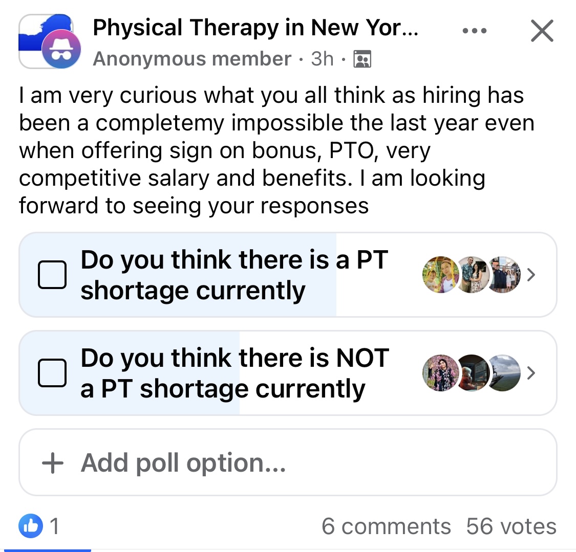 shortage of PTs from FB group UpDoc Blog